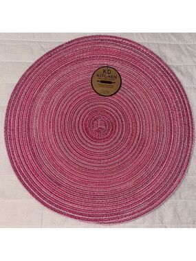 Set of Six Fuchsia Ombre Round Weave Placemats, Kitchen Dish & Tea Towels